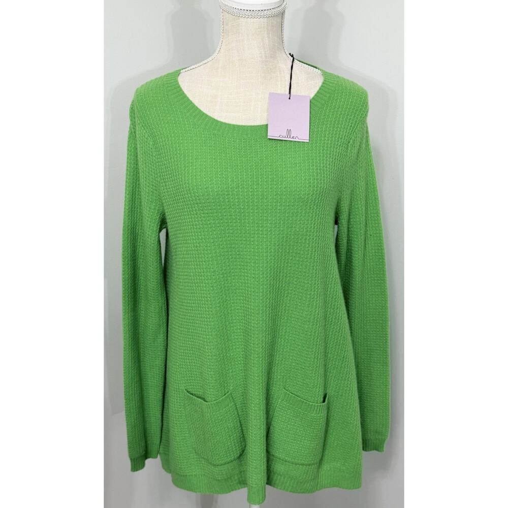 NEW Cullen 100% Cashmere Sweater With Pockets Green Waffle Size Small NWT